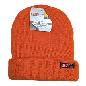 NWT Men's Thermal Knit Cuffed Beanie Hat Orange Insulated T.E.K. Winter Outdoor
